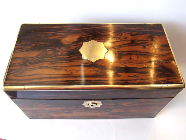 A beautiful antique brass mounted coromandel wood tea caddy box with its' original interior circa 1825 — image 2